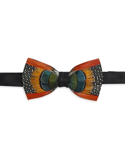 Shop Brackish Men's Eddy Pheasant & Guinea Fowl Feather Bow Tie In Orange