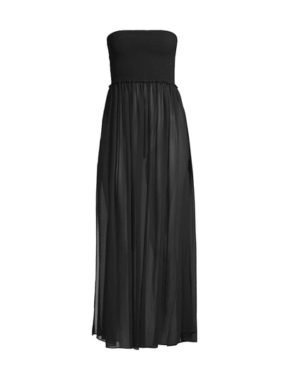 Shop Ramy Brook Calista Smocked Strapless Flare Dress In Black