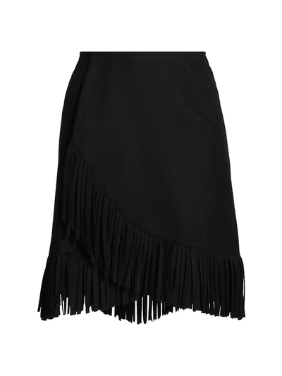 Shop Alaïa Wool & Cashmere Fringe Wrap Skirt In Noir