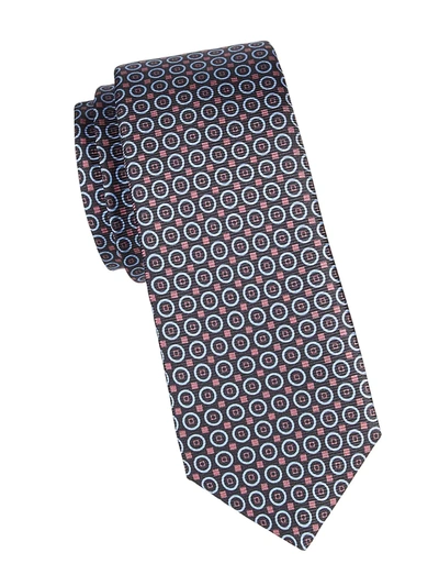 Shop Kiton Geometric-print Silk Tie In Navy