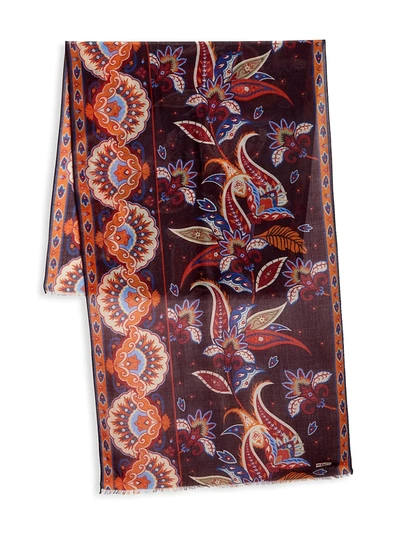 Shop Kiton Multi Floral Silk Scarf In Red Bordeaux Blue