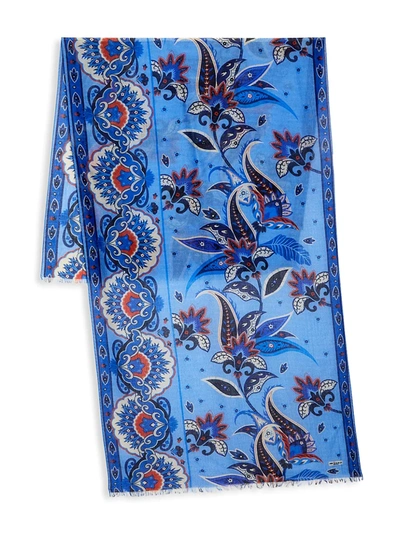 Shop Kiton Multi Floral Silk Scarf In Blue Blue Red