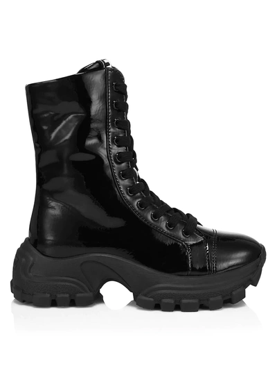 Shop Miu Miu Naplak Tech Patent Combat Boots In Nero Black