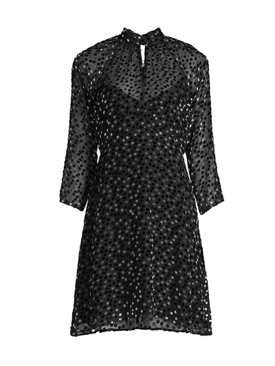 Shop Rebecca Taylor Velvet Turtleneck Three-quarter-sleeve Dress In Black Combo