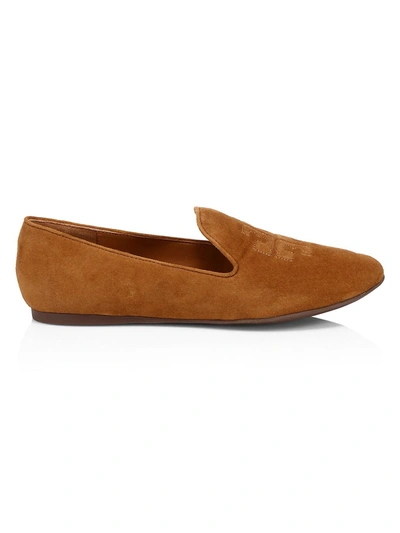 Tory Burch Ruby Suede Logo Smoking Slipper Loafers In Rhum | ModeSens