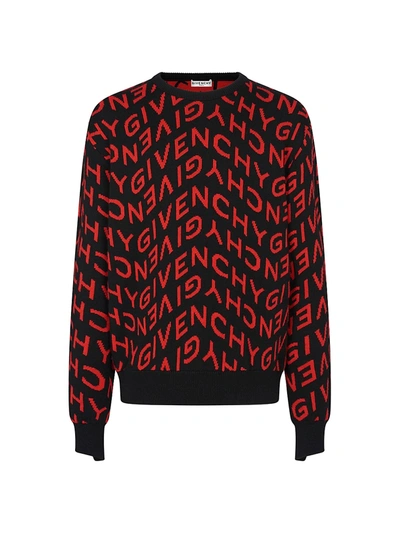 Shop Givenchy Refracted Logo Jacquard Crewneck Sweater In Black Red