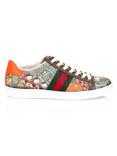 Shop Gucci New Ace Donald Duck Sneakers In Ebony Black