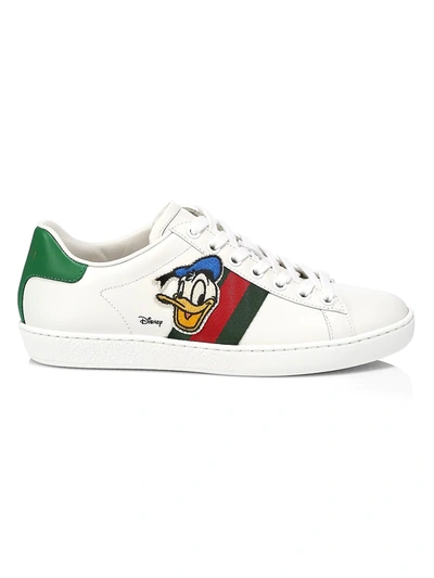 Shop Gucci Men's Disney X  Donald Duck Ace Sneakers In Bianco