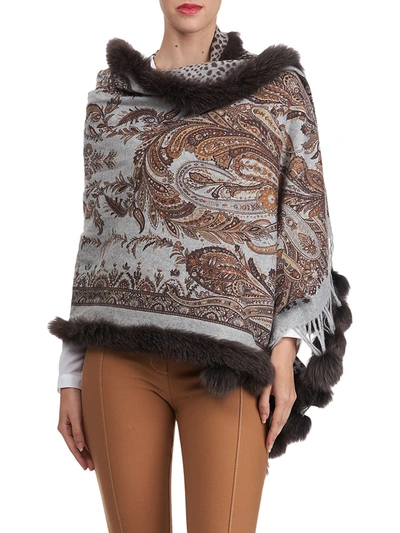 Shop Gorski Double Face Cashmere Stole With Fox Fur Trim In Brown