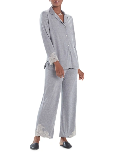 Shop Natori Luxe Shangri La 2-piece Notch Pajama Set In Heather Grey