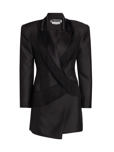 Shop Rotate Birger Christensen Shannon Fringe Trim Blazer Dress In Black