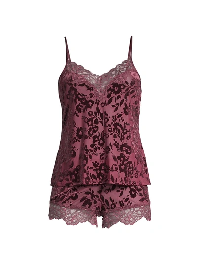 Shop In Bloom Burnout 2-piece Velvet Cami & Shorts Pajama Set In Raisin