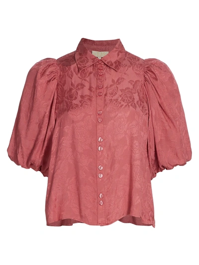 Shop Bytimo Jacquard Puff-sleeve Shirt In Rose