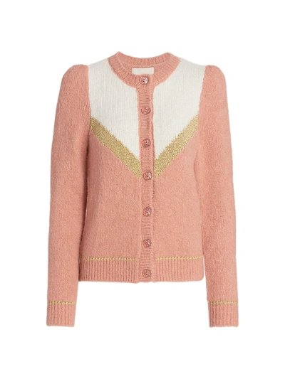 Shop Bytimo Hairy Knit Glitter Cardigan In Pink Combo