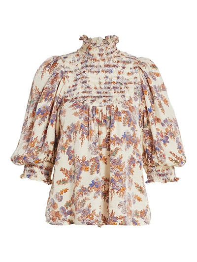 Shop Bytimo Smocking Blouson-sleeve Top In Flora