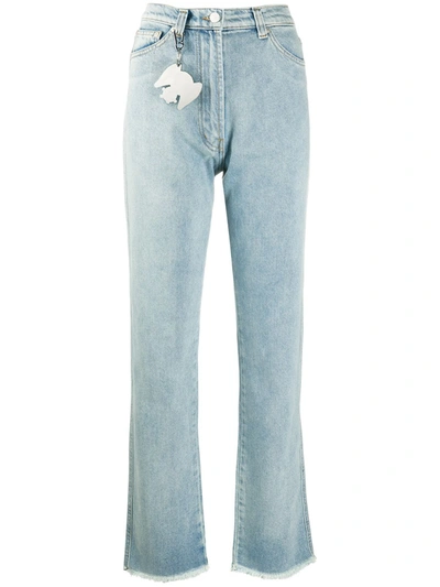 Shop Natasha Zinko Frayed Flared Jeans In Blue