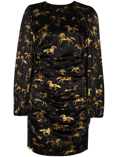 Shop Ganni Horse-print Mini Dress In Black