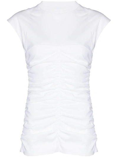 Shop Ganni Ruched-detailing Cotton Tank Top In White