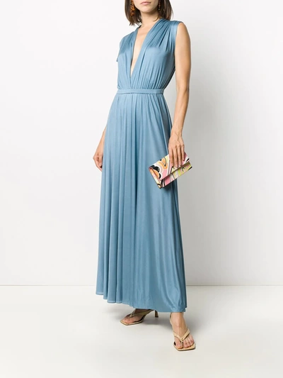 Shop Emilio Pucci V-neck Silk Long Dress In Blue