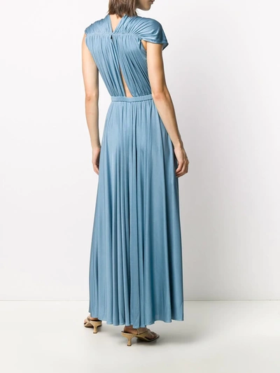 Shop Emilio Pucci V-neck Silk Long Dress In Blue