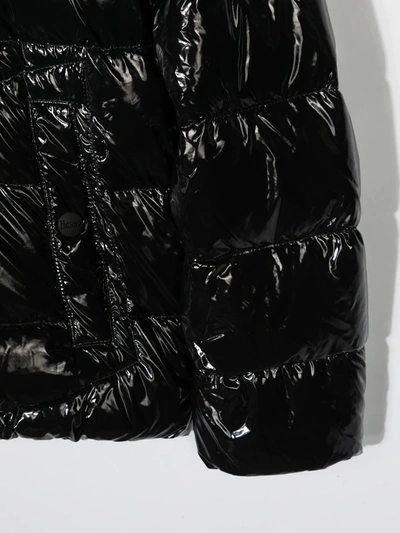 Shop Herno Teen Hooded Padded Coat In Black