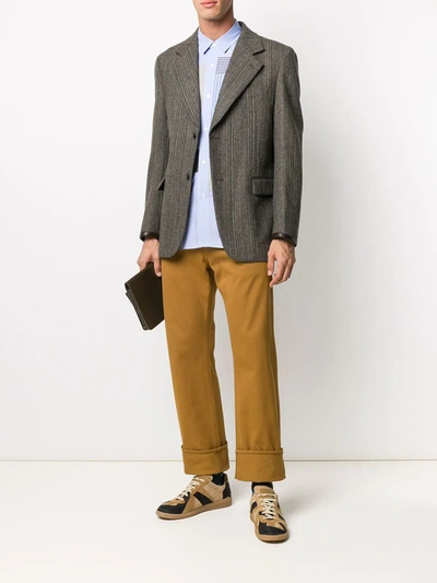 Shop Junya Watanabe Striped Panelled Blazer In Neutrals