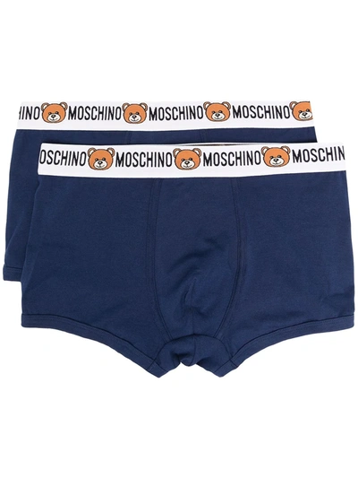 Shop Moschino Teddy Logo Waistband Briefs In Blue