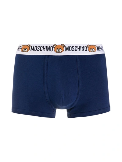 Shop Moschino Teddy Logo Waistband Briefs In Blue