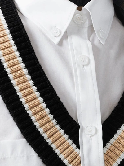 Shop Burberry Knit-trim Button-down Shirt In White