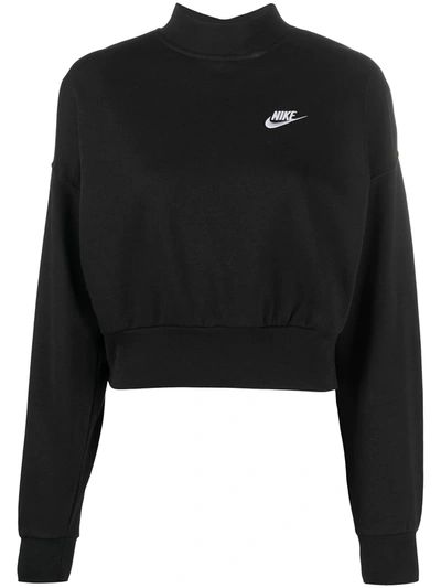 Shop Nike Essential Embroidered Logo Cropped Sweatshirt In Black