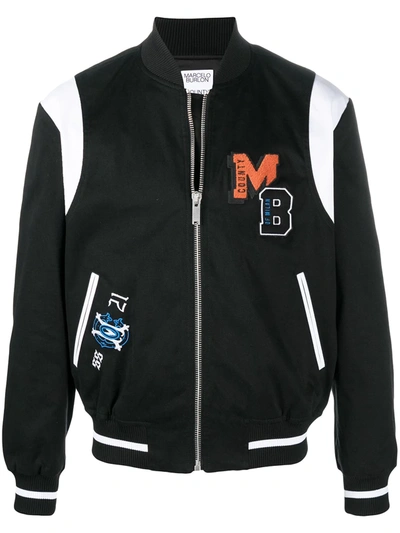 Shop Marcelo Burlon County Of Milan Mb College Twill Varsity Jacket In Black