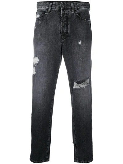 Shop Marcelo Burlon County Of Milan Carrot-fit Distressed Jeans In Black