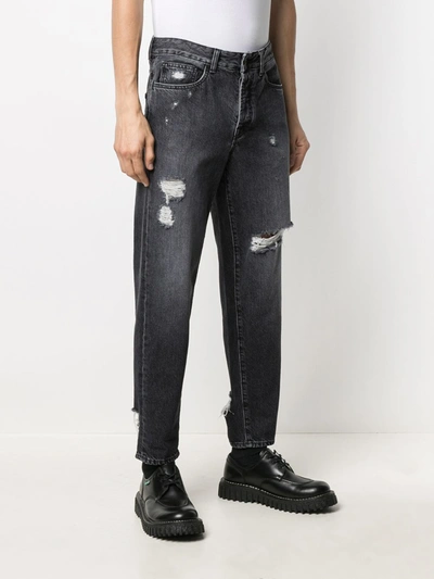 Shop Marcelo Burlon County Of Milan Carrot-fit Distressed Jeans In Black