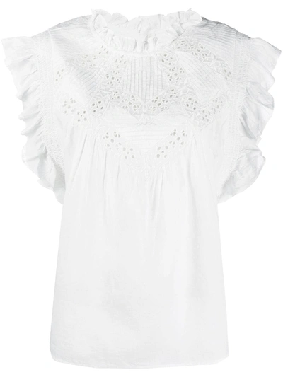 Shop Ba&sh Ruffled Broderie Anglaise Blouse In White
