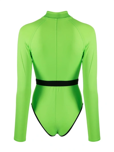 Shop Noire Swimwear Surf-up Long-sleeve Swimsuit In Green