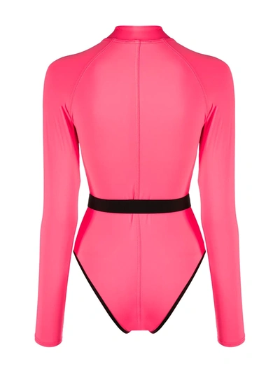 Noire Swimwear Long-sleeve One-piece Swimsuit In Pink