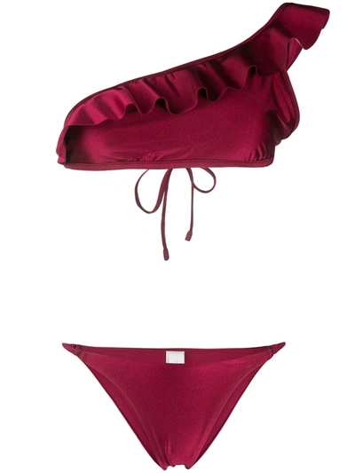 Shop Zimmermann Poppy One-shoulder Frill Bikini In Red