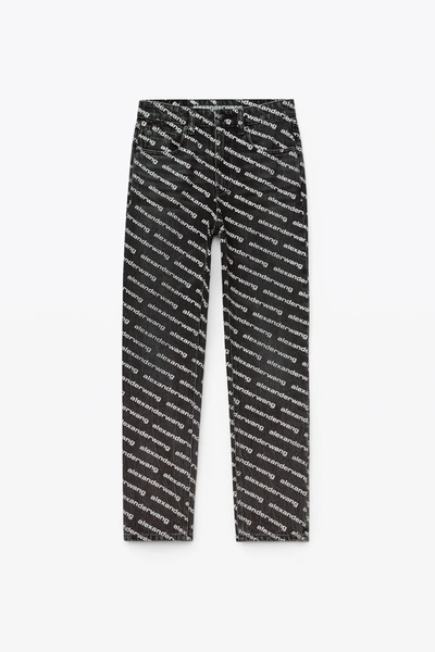 Shop Alexander Wang High Rise Logo Jeans In Grey Aged/white