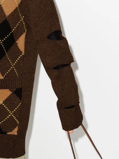 Shop Burberry Agnese Argyle Check Cardigan In Brown