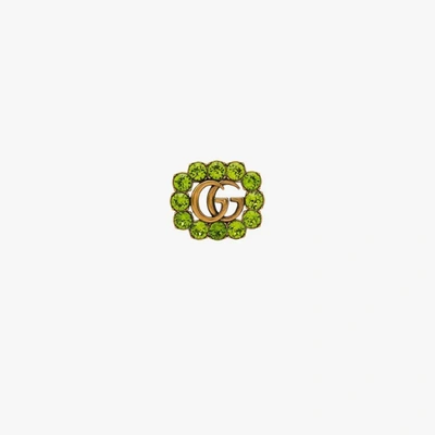 Shop Gucci Double G Crystal Brooch In Green