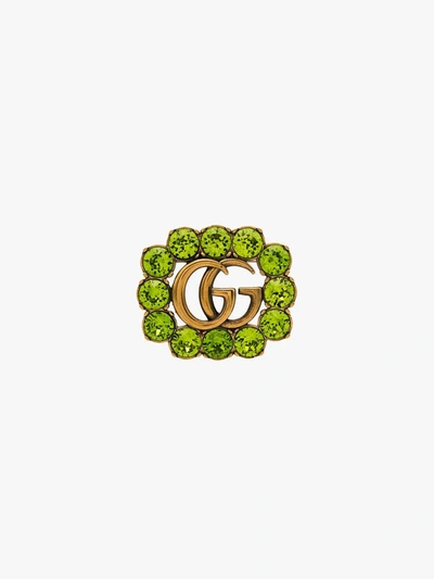 Shop Gucci Double G Crystal Brooch In Green