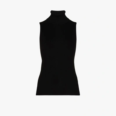 Shop Tibi Wool Turtleneck Sleeveless Sweater In Black