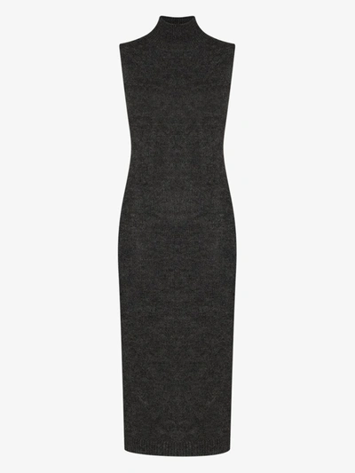 Shop Fendi Bustier Embossed Knit Midi Dress In Grey