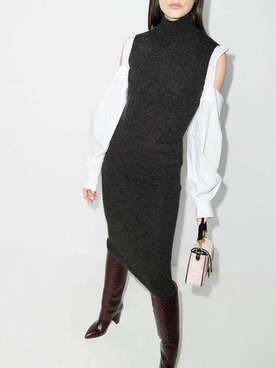 Shop Fendi Bustier Embossed Knit Midi Dress In Grey