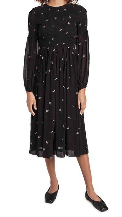 Shop Ganni Printed Georgette Dress In Black