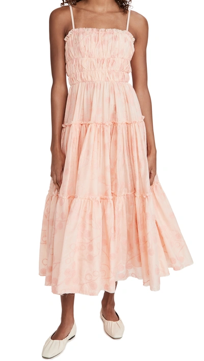 Shop Aje Textural Gown In Apricot Broderie