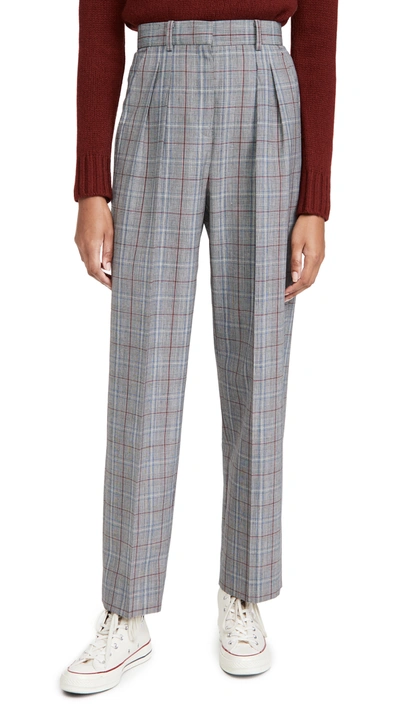 Shop Tory Burch Plaid Pleated Trousers In Tech Tropical Wool Plaid