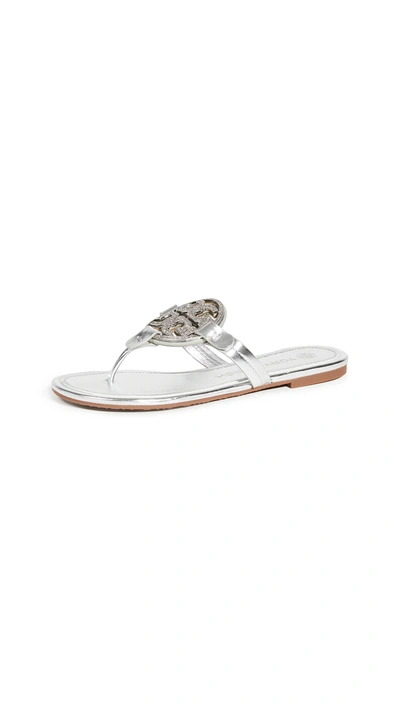 Shop Tory Burch Metal Miller Embellished Sandals In Silver