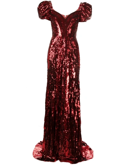 Shop Jenny Packham Natassia Sequin-embellished Gown In Red