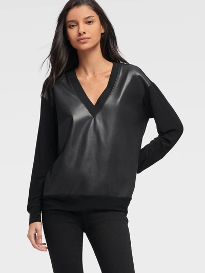 Shop Dkny Women's Faux Leather Panel Pullover - In Black